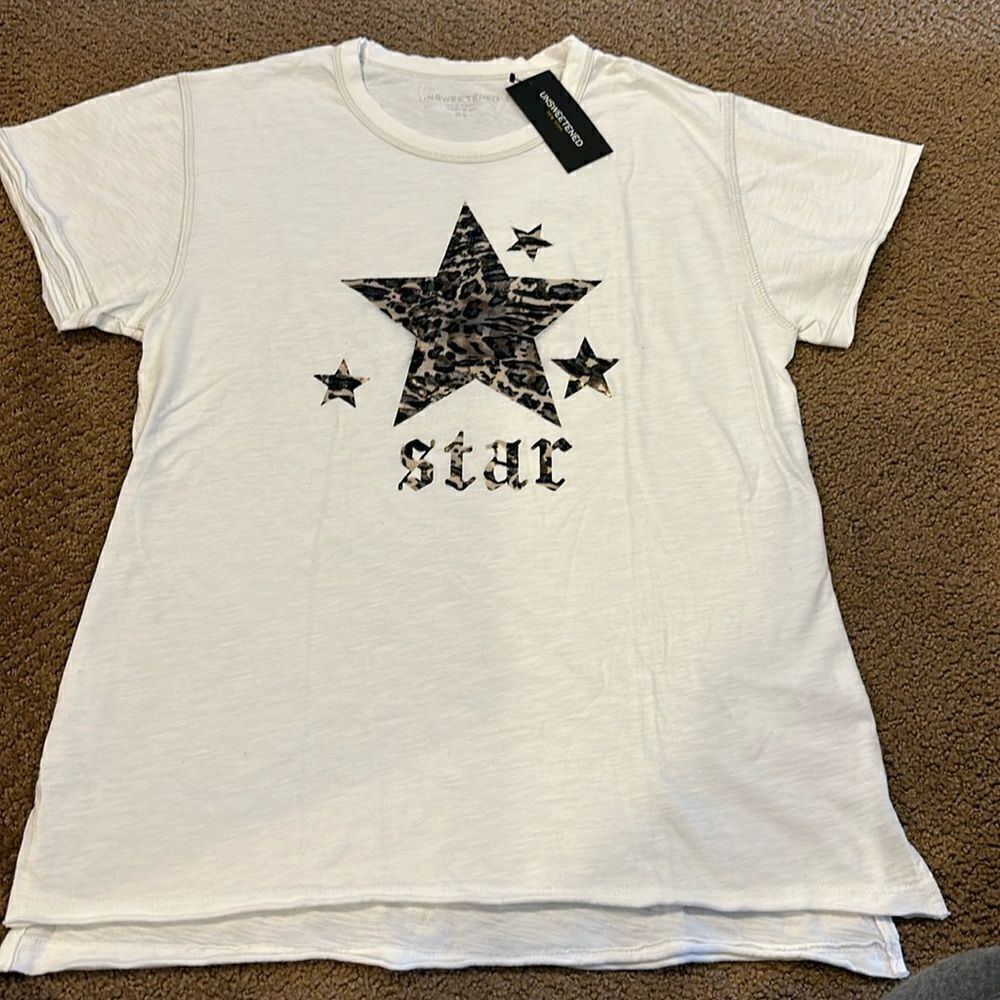 Unsweetened Women’s White T-Shirt with Leopard Stars